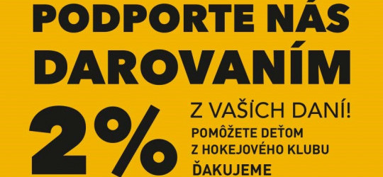Podporte mládežnícky hokejový klub s 515 malými hokejistami vo veku od 4 do 15 rokov darovaním svojich 2% z daní.